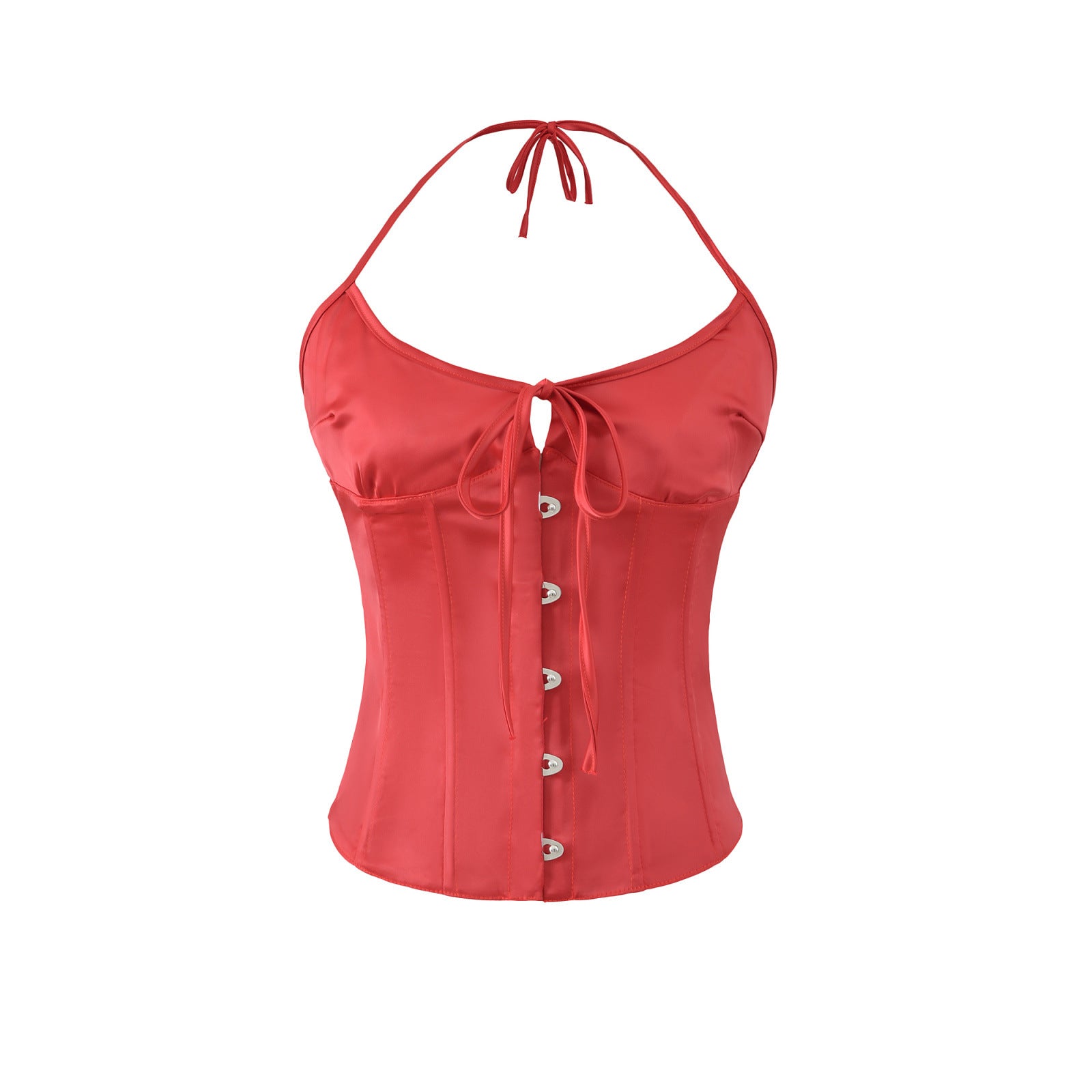 New Women's Fashion Solid Color Satin Boned Adjustable Strap Corset Top