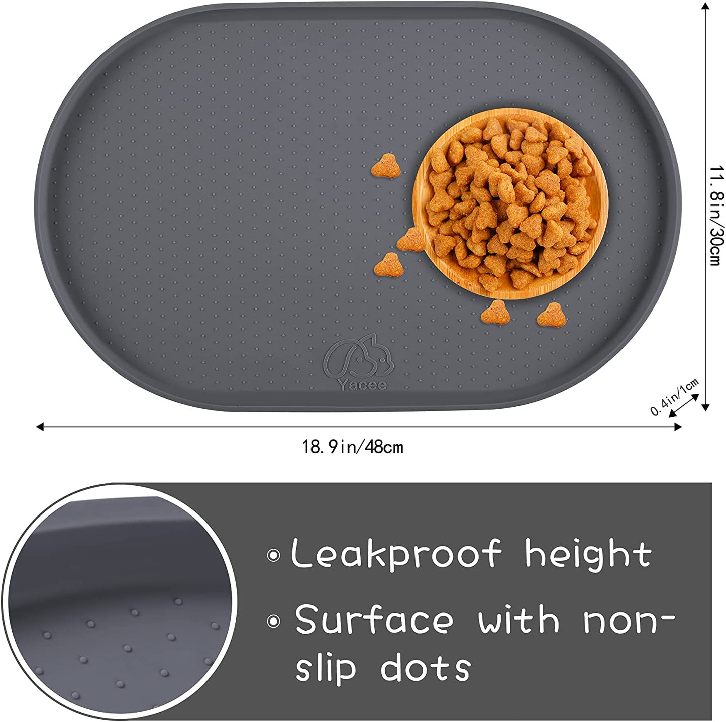 100% Waterproof 0.5" Raised Edge BPA Free Silicone Dog Food Mat, Pet Cat Feeding Mats Contain Spills Protects Floors, Placemats for Cats and Dogs Water Bowl Dishwasher. (Small, Gray) Pet's Supplies |