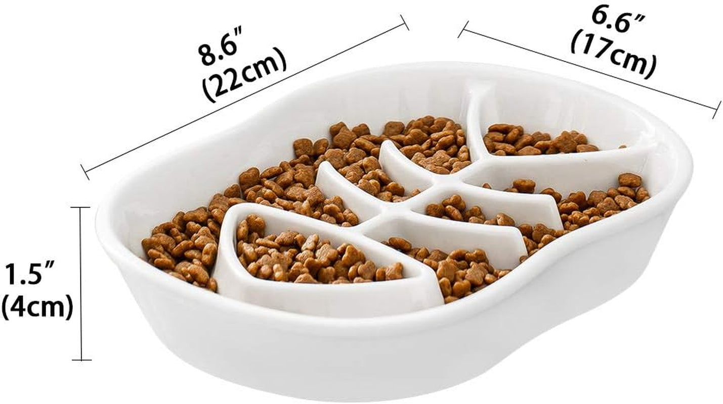 White Ceramic Slow Feeder Dog Bowls Cat Bowl -Ceramic Fun Interactive Feeder Bloat Stop Cat Bowl Preventing Feeder anti Gulping Healthy Eating Diet Pet Bowls against Bloat, Indigestion and Obesity