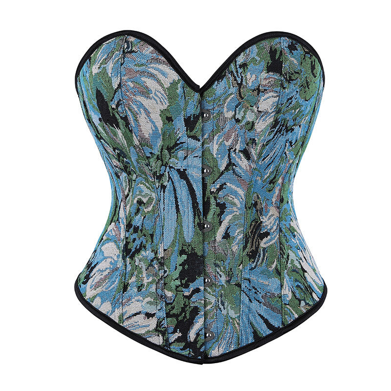 Vintage Corset Top with Monet Oil Painting Style, Bone-Structured Bustier, Fitted and Shaping, Court-style Bodice