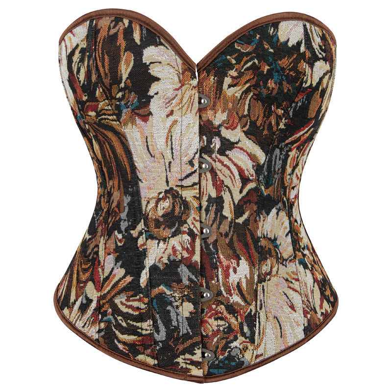 Vintage Corset Top with Monet Oil Painting Style, Bone-Structured Bustier, Fitted and Shaping, Court-style Bodice
