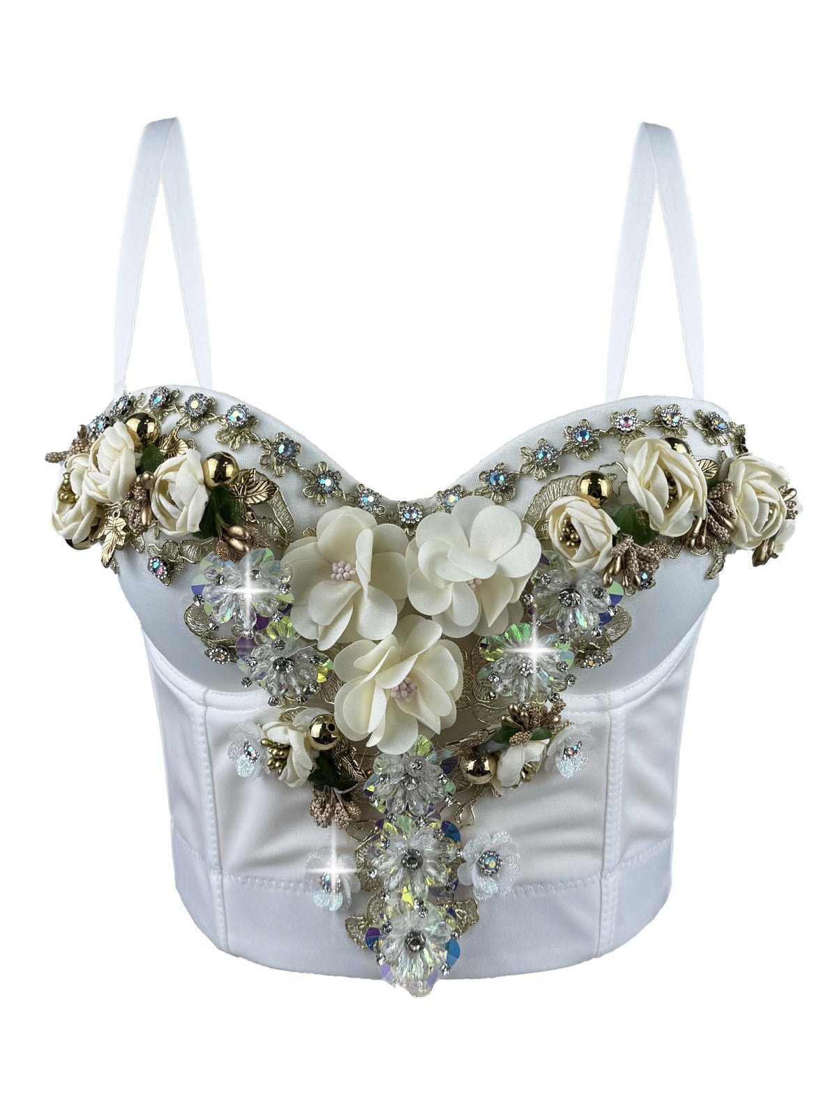 European and American Style Three-dimensional Flower Rhinestone Beaded Corset Fashion Luxury Sexy Outerwear Bone Strap Top