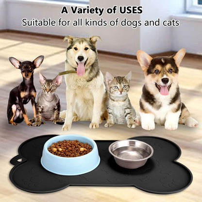 Dog Bowl Mat,  Dog Mat for Food and Water Pet Cat Large Small Silicone Rubber Plastic Waterproof Feeding Eating Dish Placemat Trays with Edges Lip for Floor, 23.6"X15.7", Black Pet's Supplies |