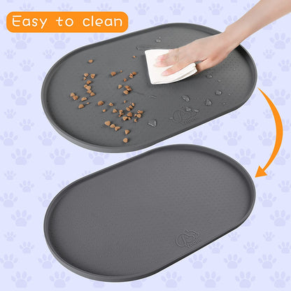 100% Waterproof 0.5" Raised Edge BPA Free Silicone Dog Food Mat, Pet Cat Feeding Mats Contain Spills Protects Floors, Placemats for Cats and Dogs Water Bowl Dishwasher. (Small, Gray) Pet's Supplies |