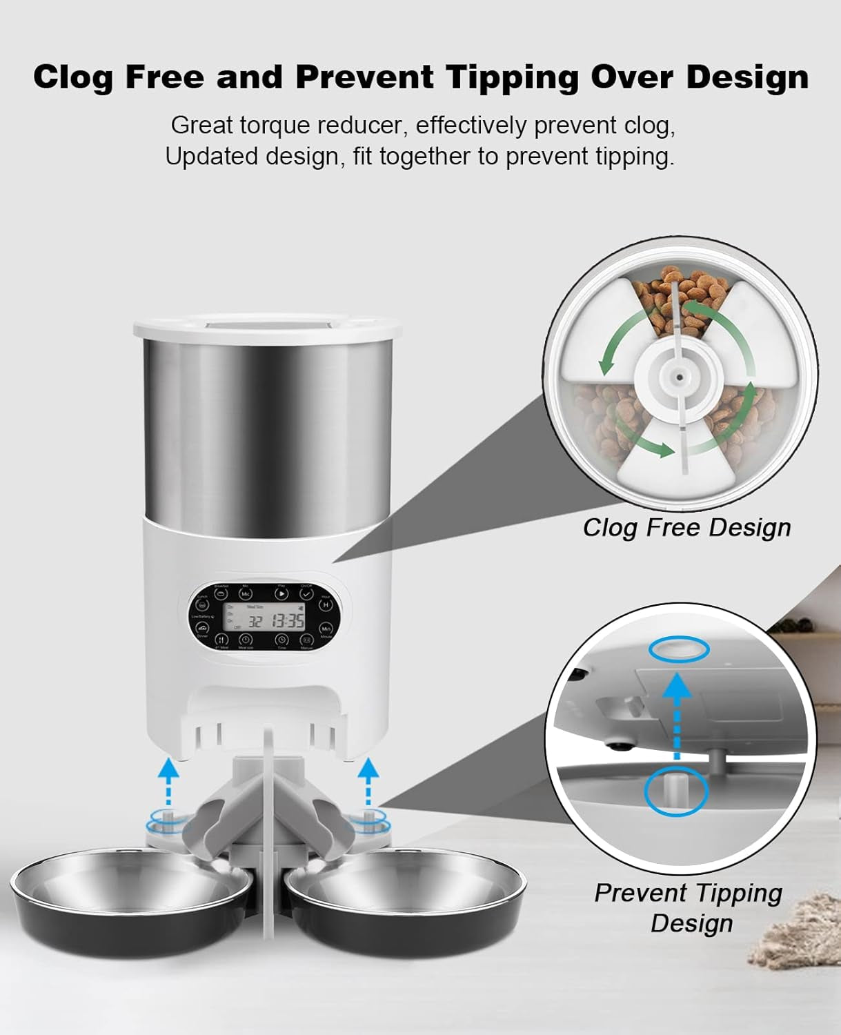 Automatic Cat Feeders, 304 Stainless Steel Timed Cat Food Dispenser for 2 Cats & Small Dog, 4.5L Pet Feeder with 2-Way Splitter, 1-4 Meals Portion Control,10S Voice Recorder, Dual Power Supply Pet's Supplies |