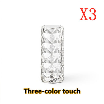 Nordic Crystal Lamp | USB Table Lamps | Bedroom Touch Dimming Atmosphere Diamond Night Light | Rose Projector Lamp Decor