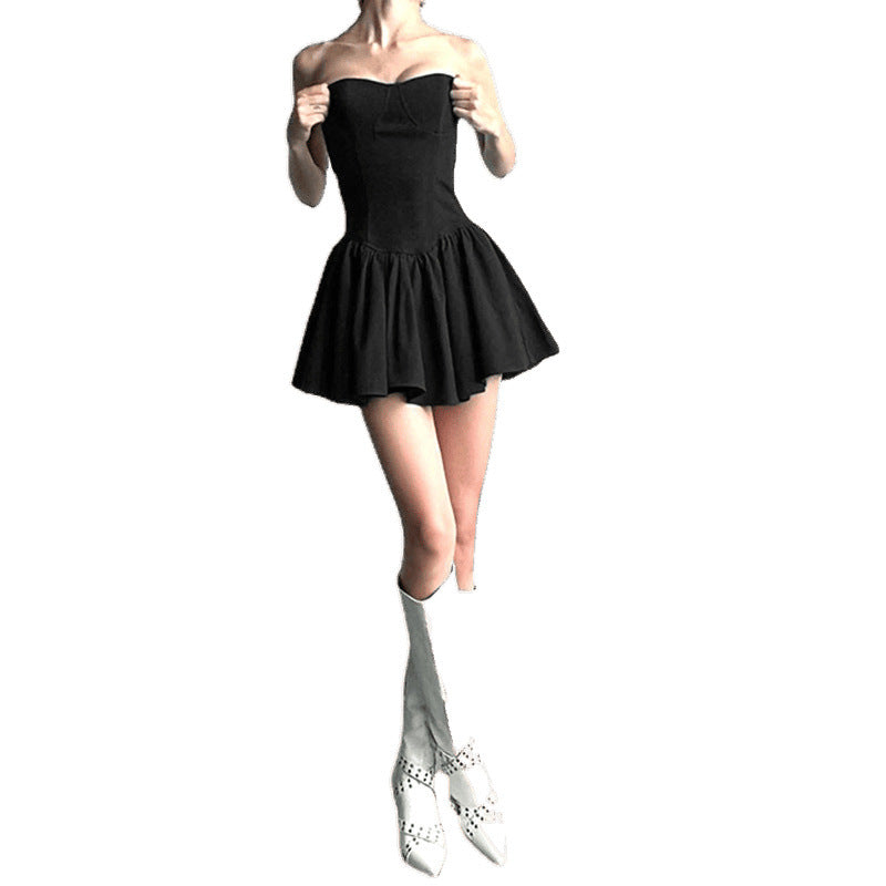 Style Women's Corset One-Shoulder Waist-Cinching Tube Top Dress Spicy Girl Youthful A-Line Short Dress