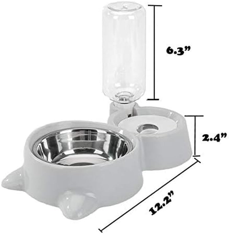 Double Dog Cat Bowls, Pets Water and Food Bowl Set with Detachable Stainless Steel Bowl, Automatic Water Dispenser Bottle No-Spill Pet Feeder for Cats Puppy and Small Dogs (Gray) Pet's Supplies |