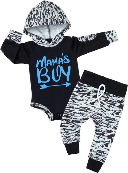 Newborn Baby Boy Clothes Plaid Letter Print Long Sleeve Hoodies + Long Pants 2PCS Fall Winter Outfits Set