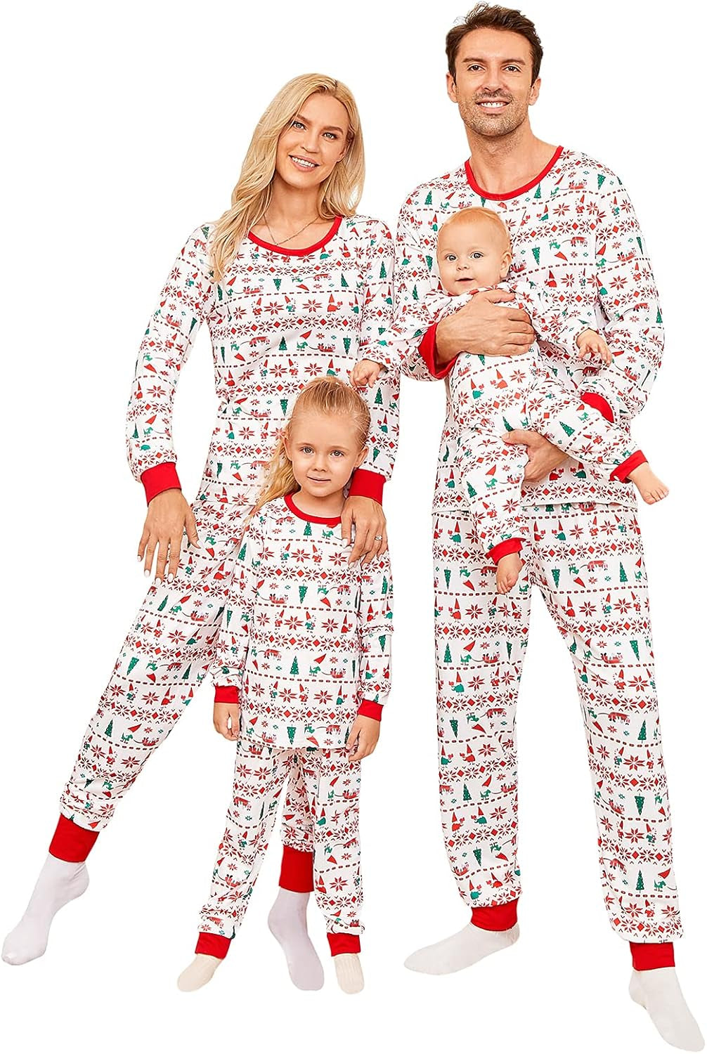 Christmas Pajamas for Family, Matching Family Christmas Pjs Sets Red Elk Tree Printed Top Sleepwear