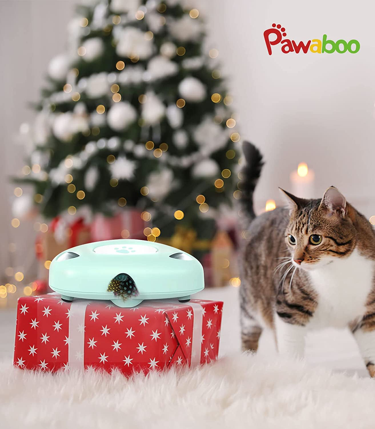 Automatic Interactive Cat Exercise Toy with Rotating Feathers - Electronic Teaser for Indoor Cats 