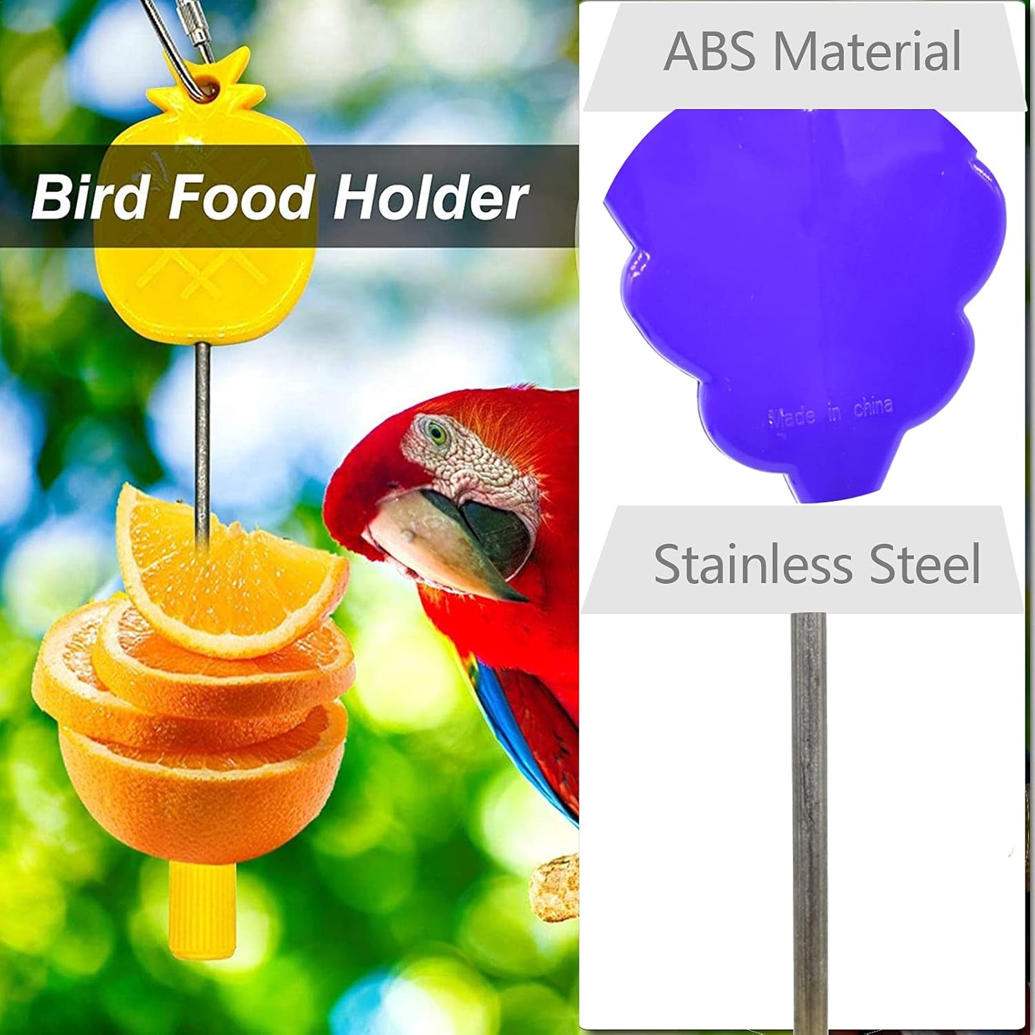 2 Pack Bird Food Holder, Pet Parrot Feeders, Stainless Steel Birds Fruit Vegetable Stick Holders, Foraging Toy, Bird Treat Skewer Pet's Supplies |