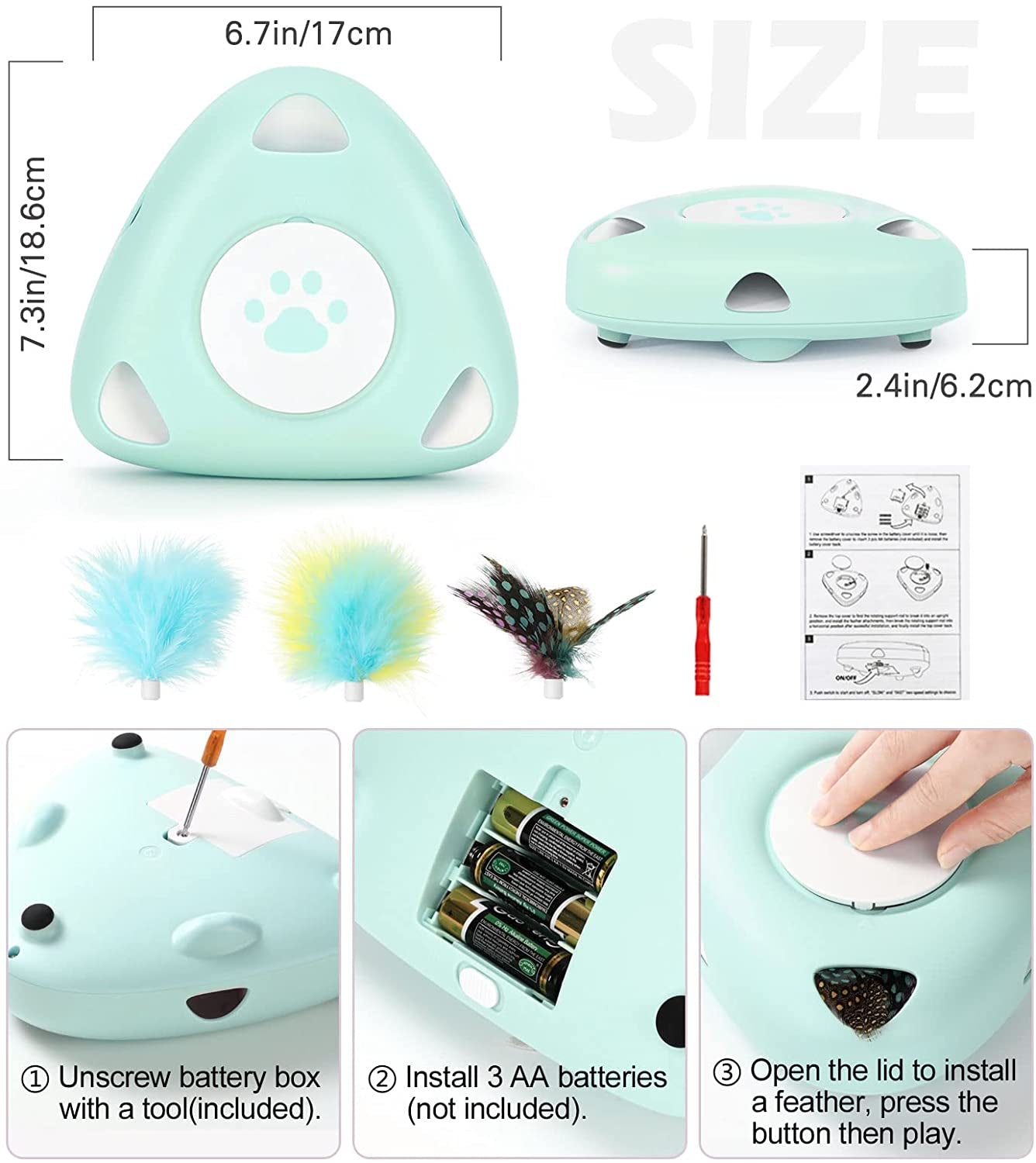 Automatic Interactive Cat Exercise Toy with Rotating Feathers - Electronic Teaser for Indoor Cats 