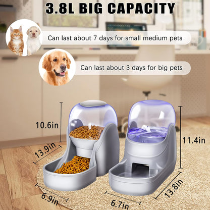 Automatic Dog and Cat Food Feeder and Water Dispenser Set with Stainless Steel Bowls,Gravity Pet Food and Water Feeders,100% Bpa-Free,Large Capacity for Cats Dogs Pets (Brown) Pet's Supplies |