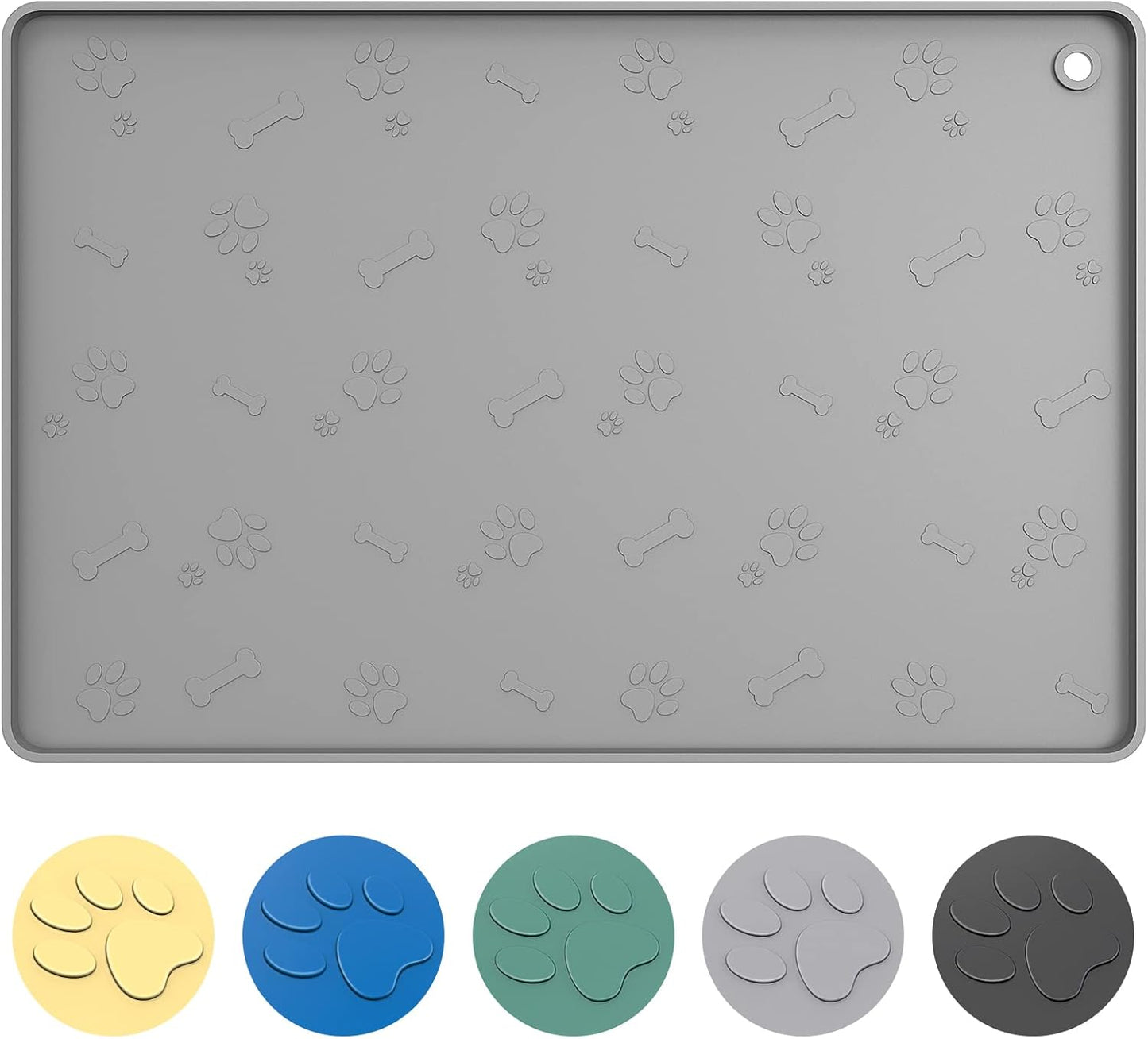 Dog Food Mat - Pet Food Mat - Nonslip Silicone Dog Bowl Mat - Washable Dog Feeding Mat for Food and Water, Waterproof Dog Food Mats for Floors [24"X16"] Grey Pet's Supplies |