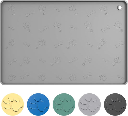 Dog Food Mat - Pet Food Mat - Nonslip Silicone Dog Bowl Mat - Washable Dog Feeding Mat for Food and Water, Waterproof Dog Food Mats for Floors [24"X16"] Grey Pet's Supplies |