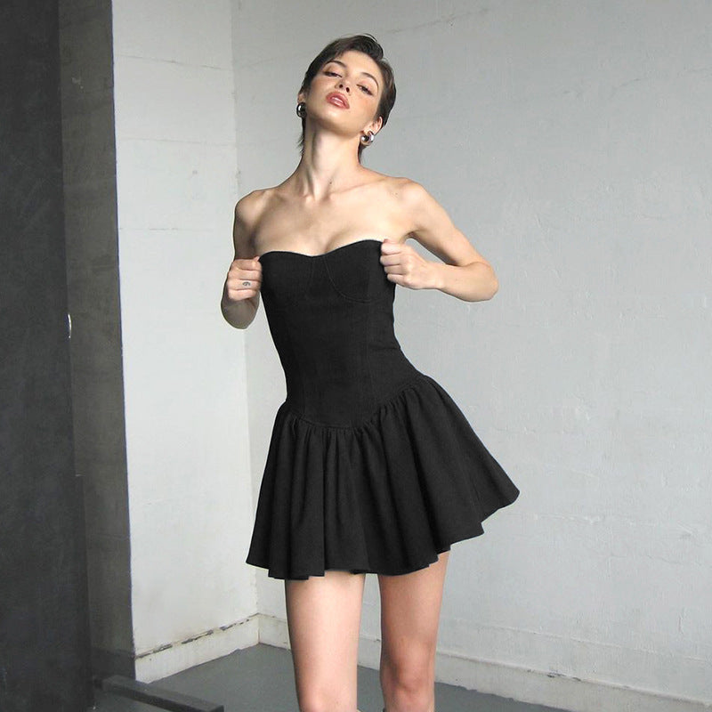 Style Women's Corset One-Shoulder Waist-Cinching Tube Top Dress Spicy Girl Youthful A-Line Short Dress