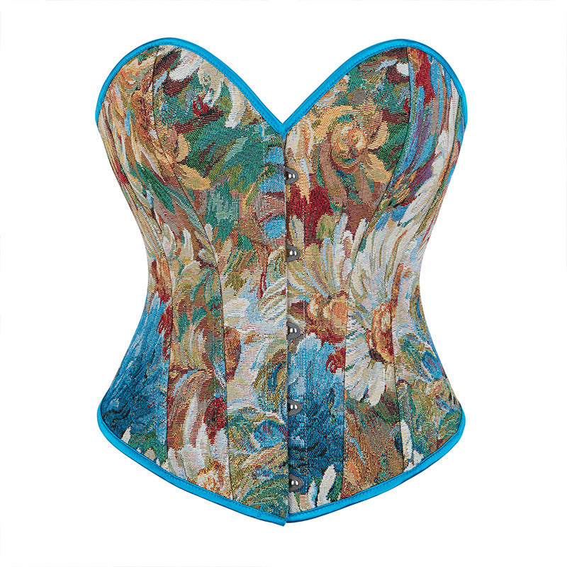 Vintage Corset Top with Monet Oil Painting Style, Bone-Structured Bustier, Fitted and Shaping, Court-style Bodice
