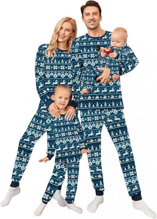 Christmas Pajamas for Family, Matching Family Christmas Pjs Sets Red Elk Tree Printed Top Sleepwear