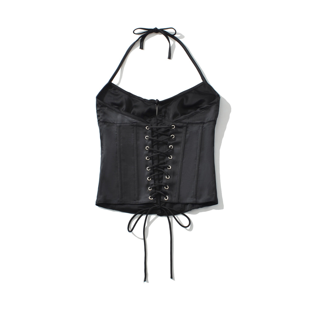 New Women's Fashion Solid Color Satin Boned Adjustable Strap Corset Top