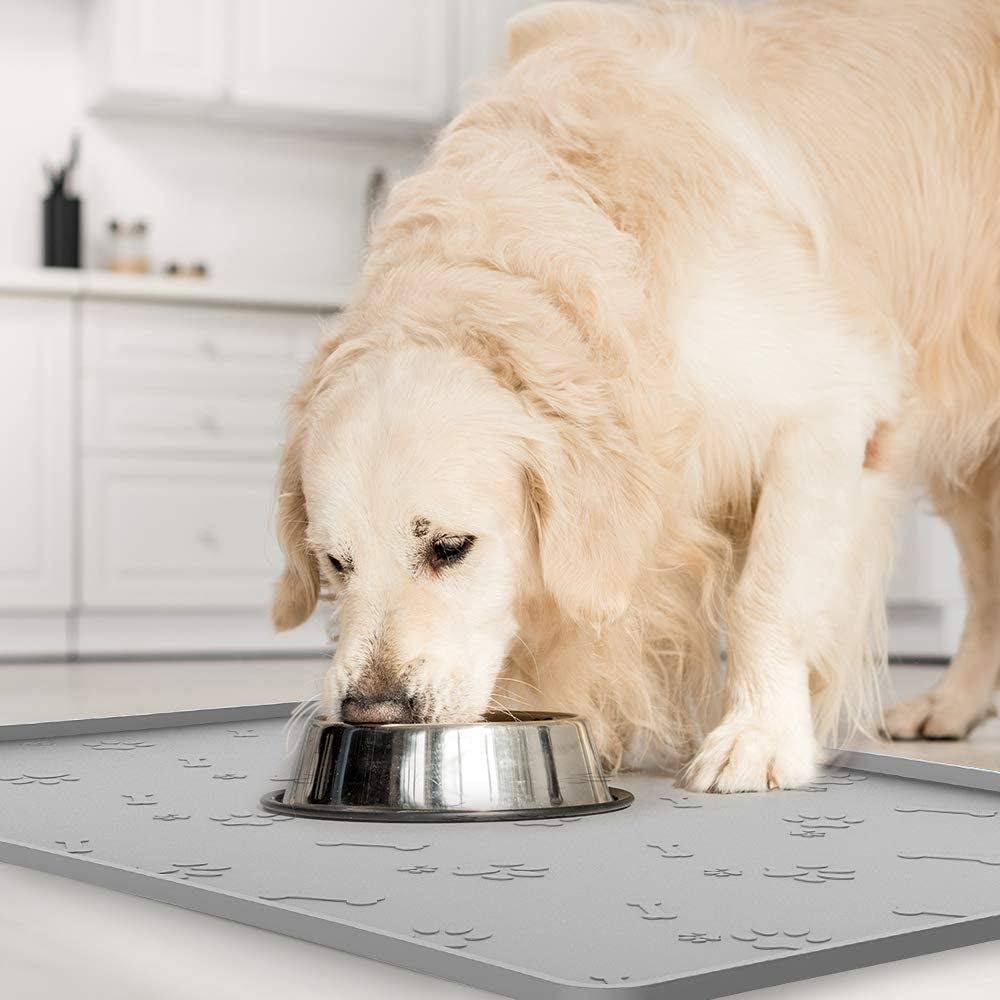 Dog Food Mat - Pet Food Mat - Nonslip Silicone Dog Bowl Mat - Washable Dog Feeding Mat for Food and Water, Waterproof Dog Food Mats for Floors [24"X16"] Grey Pet's Supplies |