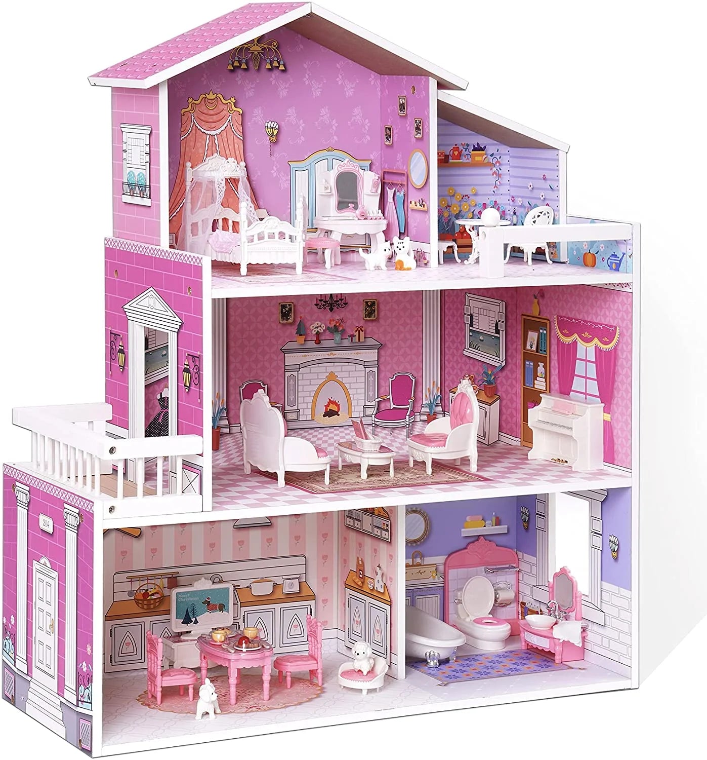 Victoria Wooden Dollhouse for Kids Furniture Preschool Dollhouse House Toy for Toddlers Girls Pet's Supplies |