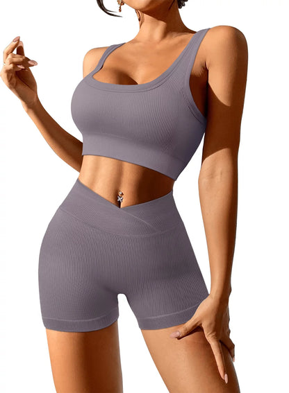 Women 2 Piece Outfits Workout Set Seamless Sport Butt Lifting Shorts Gym Yoga Booty Short Crop Tank Top Tracksuit Pet's Supplies |