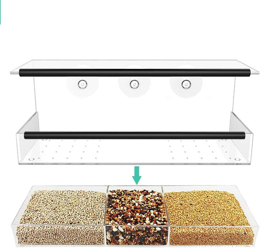 Window Bird Feeders, Larger Capacity Bird Feeders for Outside-Triple Removable Seed Trays & Sliding, Reinforced Suction Cups-Never Fall down Window Bird Feeders