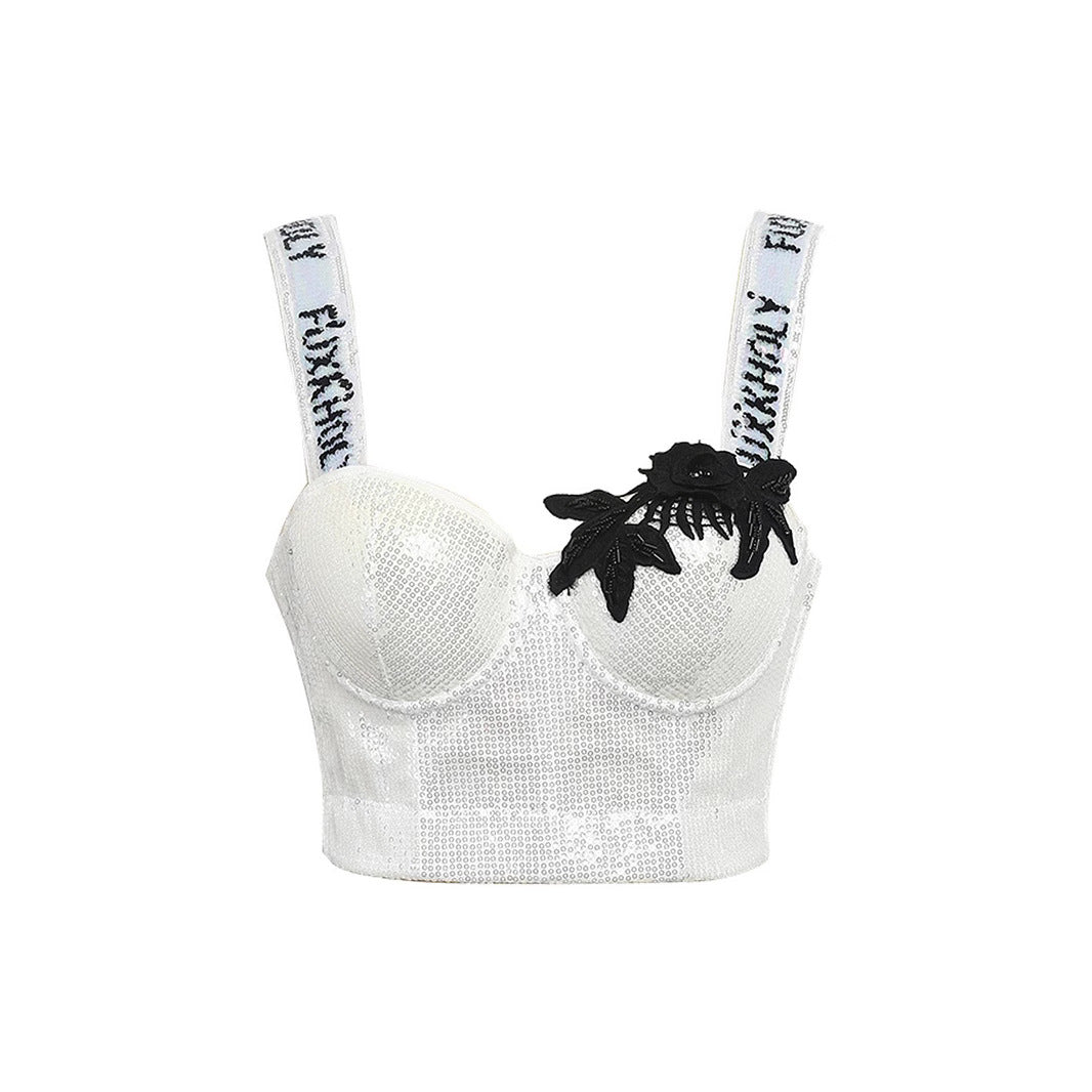 Underwire Embellished Strap Beaded Bustier Sexy Boned Corset