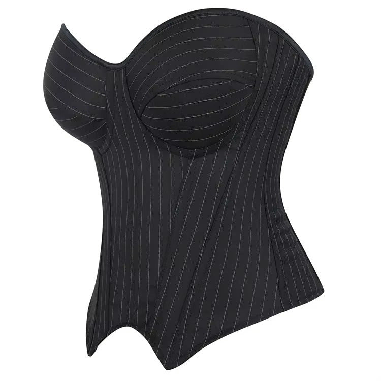 Striped Steel Ring Cup Crop Corset Top with Bust Support ndash Women's Bodycon Shaping Garment