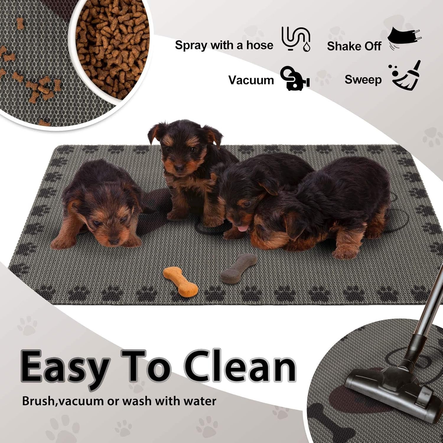 Dog and Cat Food Mat Washable Dog Mat for Food and Water Non Slip Pet Food Bowl Mat, I Love Dog, 18"X30", Grey Pet's Supplies |