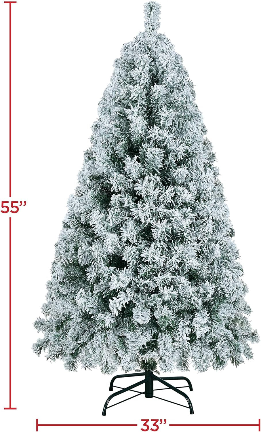 4.5Ft Pre-Lit Artificial Christmas Tree with Incandescent Warm White Lights, Snow Flocked Full Prelighted Xmas Tree W/340 Branch Tips, 150 Incandescent Lights & Foldable Stand, Green & White Pet's Supplies |