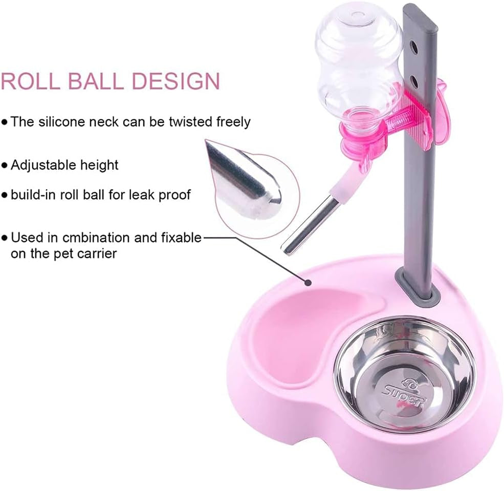 Multifunctional Automatic Feeders Dispenser - Portion Control Water Dispenser Bowl for Dogs & Cats, Mess Free, No More Dripping Beard Light Pink Pet's Supplies |