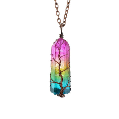 Hot Selling Stone Crystal Pillar Tree Of Life Pendant In Fashion Necklace