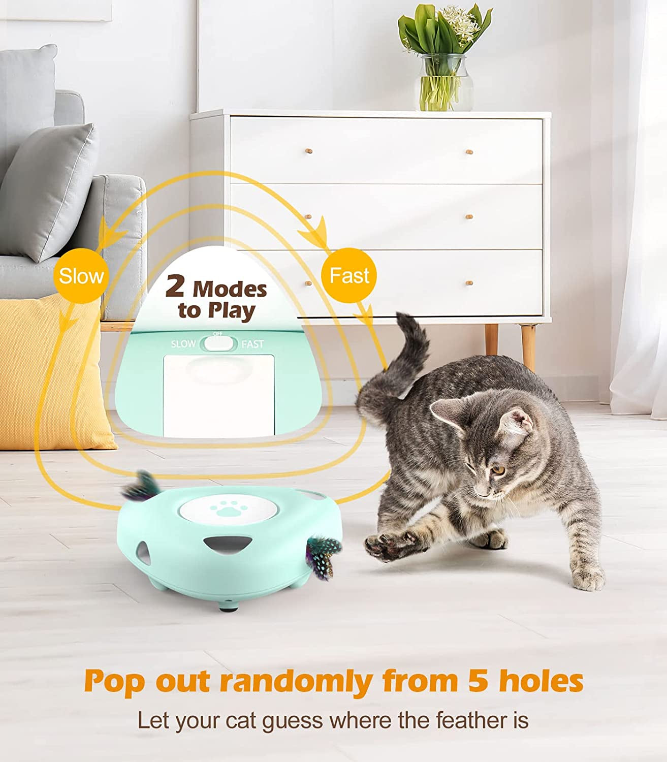 Automatic Interactive Cat Exercise Toy with Rotating Feathers - Electronic Teaser for Indoor Cats 