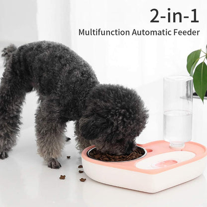 Automatic Pet Feeder 2-In-1 Cat Feeding Dispenser Detachable Dog Water Bottle and Food Bowl Heart Shaped (Grey) Pet's Supplies |