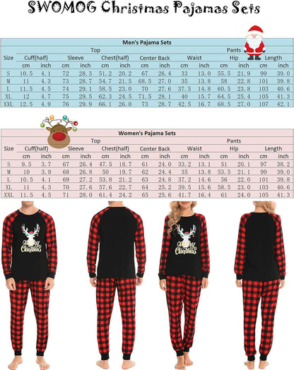 Christmas Matching Couple Pajamas Sets Family Xmas Jammies Casual Long-Sleeve Sleepwear Sets Festival PJ Set