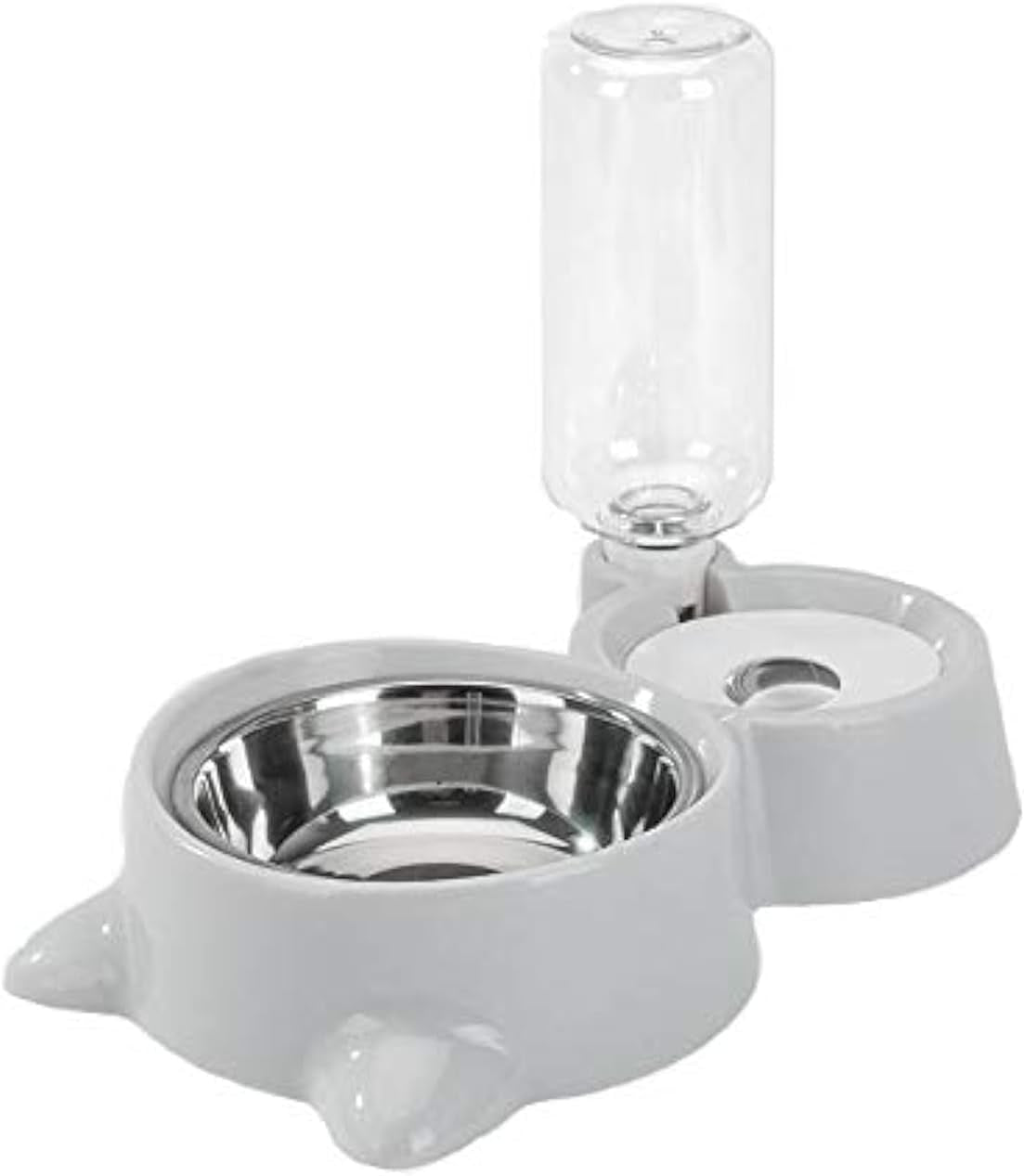 Double Dog Cat Bowls, Pets Water and Food Bowl Set with Detachable Stainless Steel Bowl, Automatic Water Dispenser Bottle No-Spill Pet Feeder for Cats Puppy and Small Dogs (Gray) Pet's Supplies |