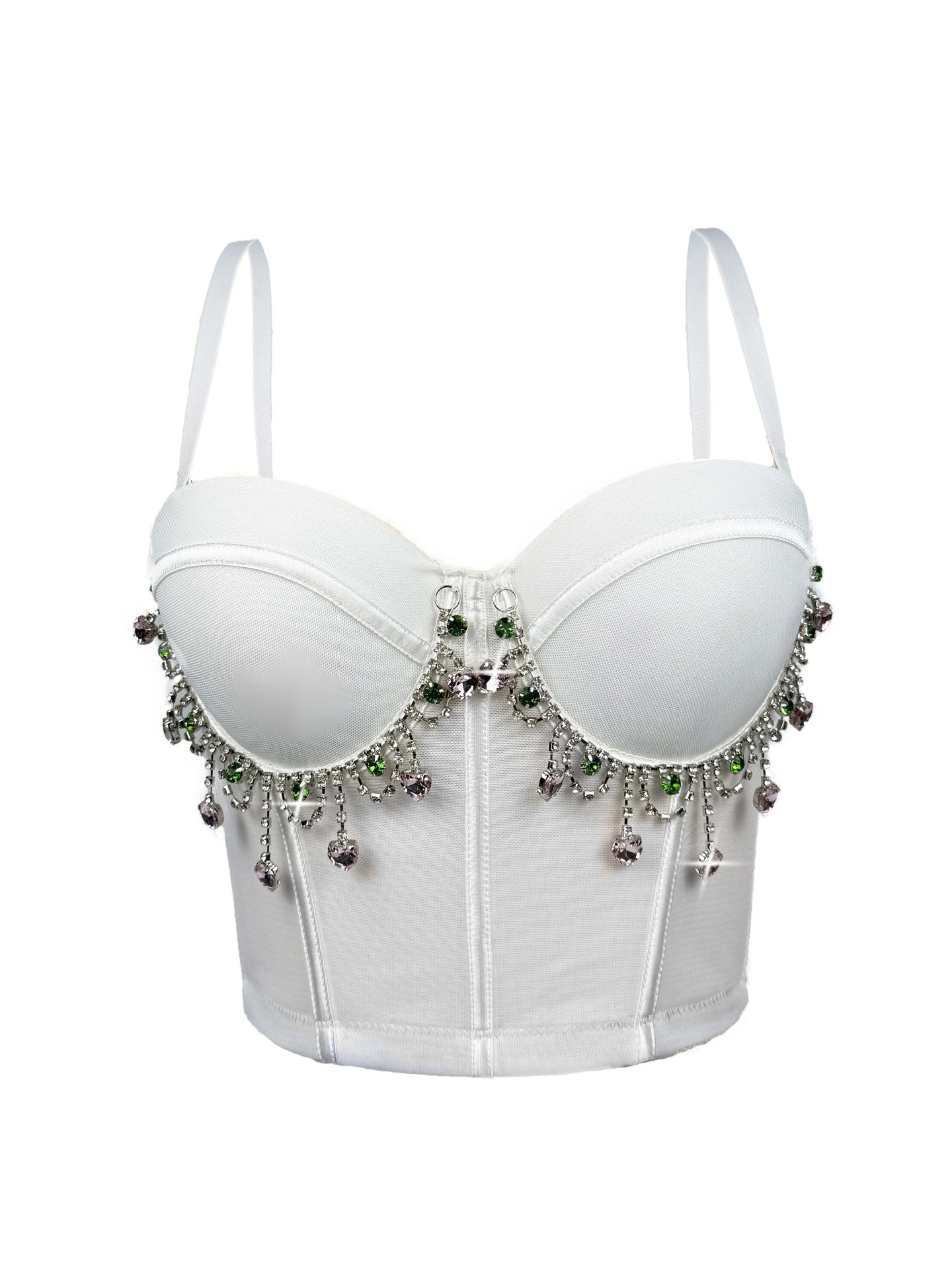 Vintage  Rhinestone Tassel Performance Sexy Strapless Backless Corset Boned Bustier
