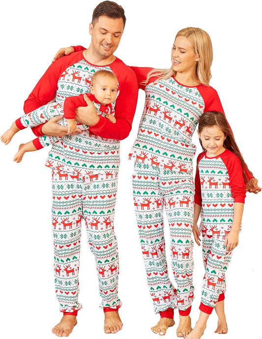 Christmas Pajamas for Family, Matching Family Christmas Pjs Sets Red Elk Tree Printed Top Sleepwear