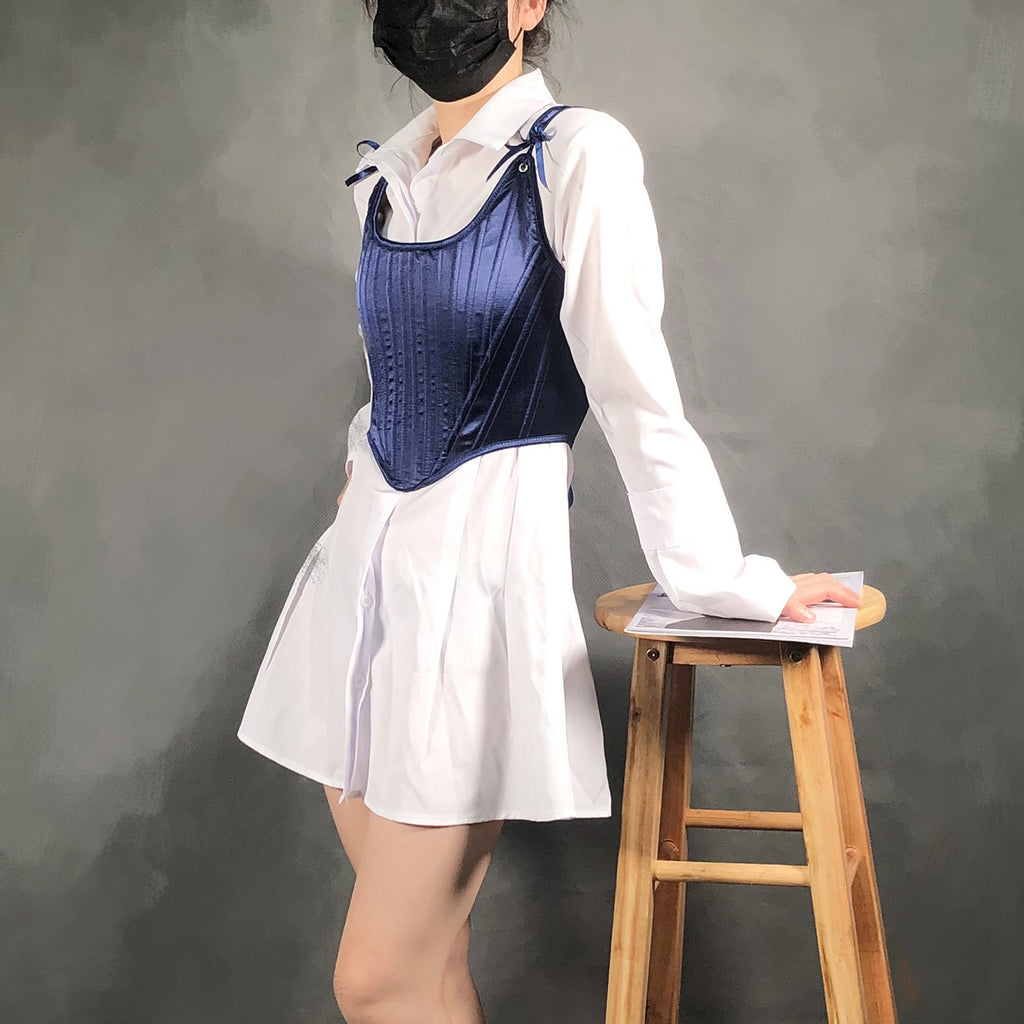 New satin waistband vest with sexy straps, slim fit, short fishbone vest, corset