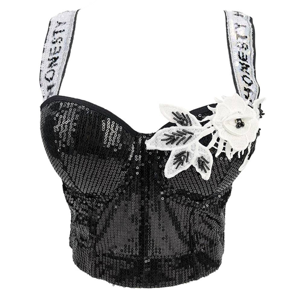 Underwire Embellished Strap Beaded Bustier Sexy Boned Corset
