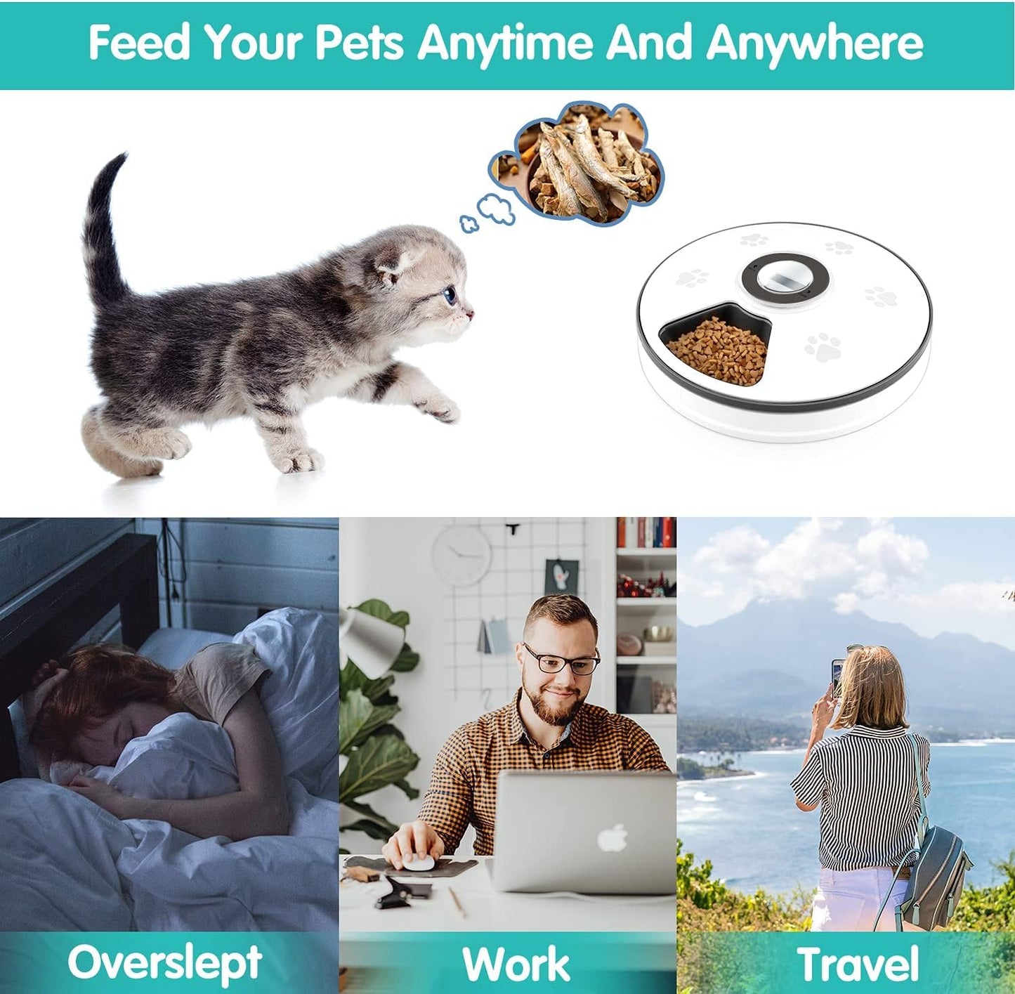 Automatic Cat Food Dispenser, Auto Cat Feeder - 6 Meals Pet Wet Food Dispenser for Small Dog with Programmable Timer Portion Control Timed Cat Feeder with Voice Reminder Pet's Supplies |