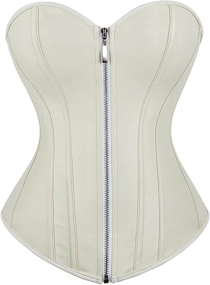 Kranchungel Corsets for Women Plus Size Faux Leather Steampunk Corset Top Zipper Bustier