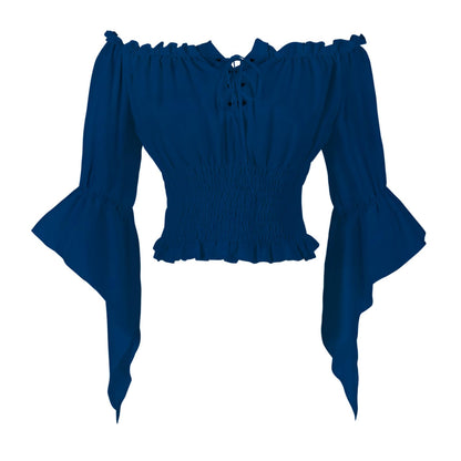 Womens Renaissance Peasant Blouse Off Shoulder Trumpet Sleeve Tops