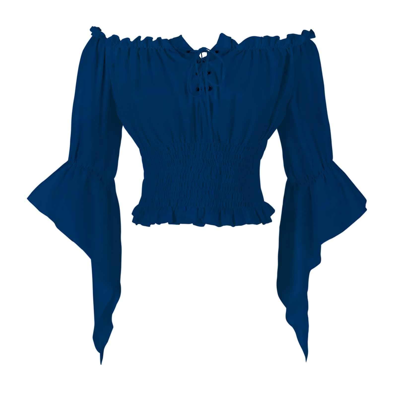 Womens Renaissance Peasant Blouse Off Shoulder Trumpet Sleeve Tops