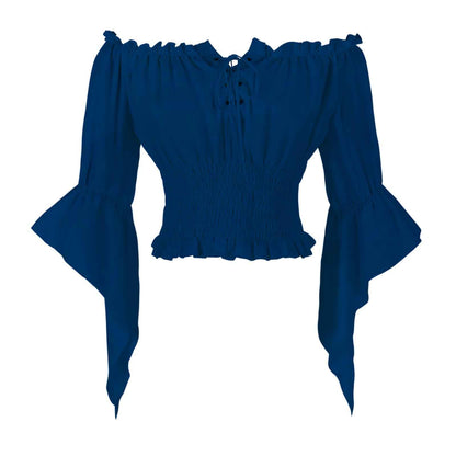 Womens Renaissance Peasant Blouse Off Shoulder Trumpet Sleeve Tops