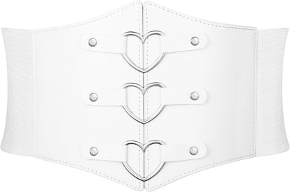 Women Corset Belt Metal O-Ring Heart-Ring Wide Elastic Waspie Waist Belt for Daily Cosplay Halloween Costumes
