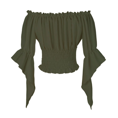 Womens Renaissance Peasant Blouse Off Shoulder Trumpet Sleeve Tops