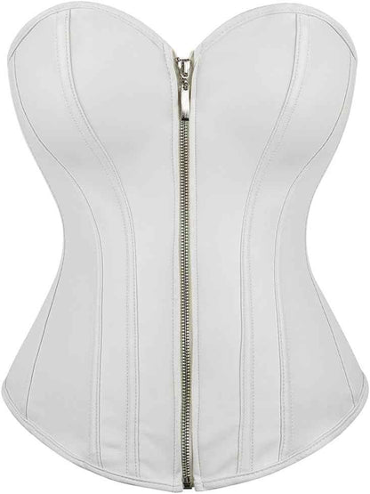 Kranchungel Corsets for Women Plus Size Faux Leather Steampunk Corset Top Zipper Bustier